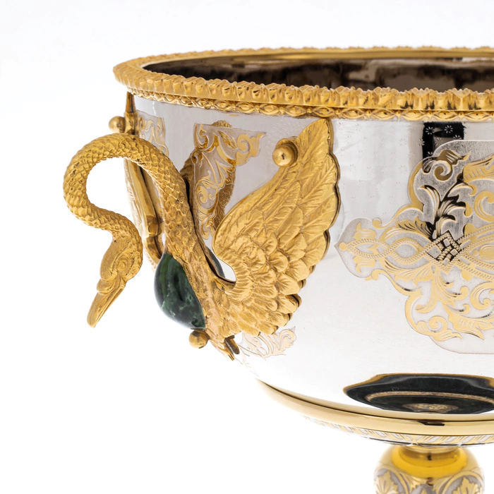Vase for sweets "Swans" on a serpentine stand, Zlatoust