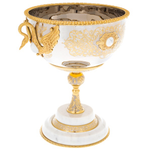 Vase for sweets "Swans" on a marble stand, Zlatoust