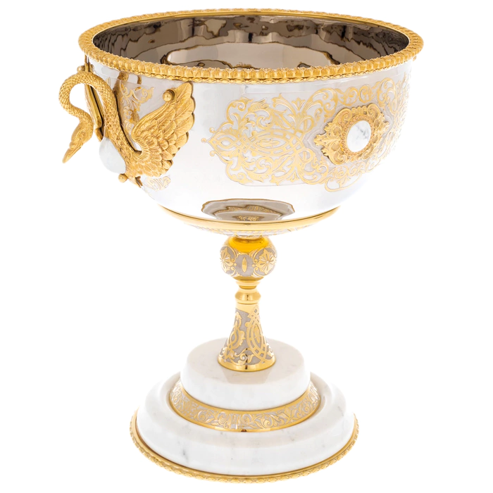 Vase for sweets "Swans" on a marble stand, Zlatoust