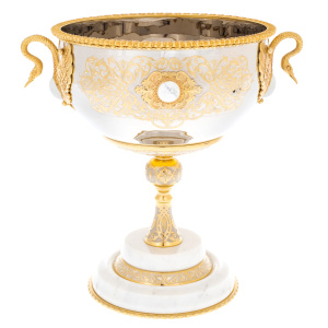 Vase for sweets "Swans" on a marble stand, Zlatoust