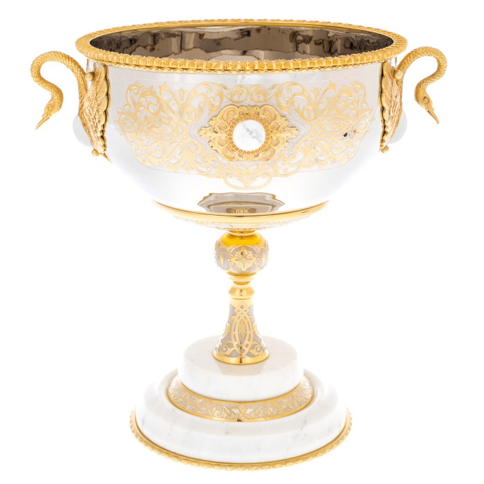 Vase for sweets "Swans" on a marble stand, Zlatoust