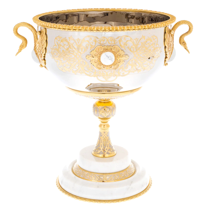 Vase for sweets "Swans" on a marble stand, Zlatoust