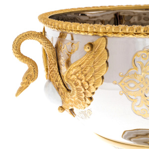Vase for sweets "Swans" on a marble stand, Zlatoust