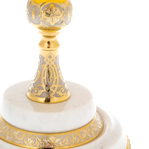 Vase for sweets "Swans" on a marble stand, Zlatoust