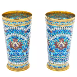 Bouquet set of glasses with stained glass enamels, for 2 persons