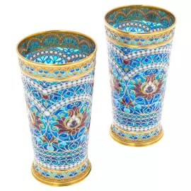 Bouquet set of glasses with stained glass enamels, for 2 persons