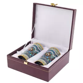 Bouquet set of glasses with stained glass enamels, for 2 persons