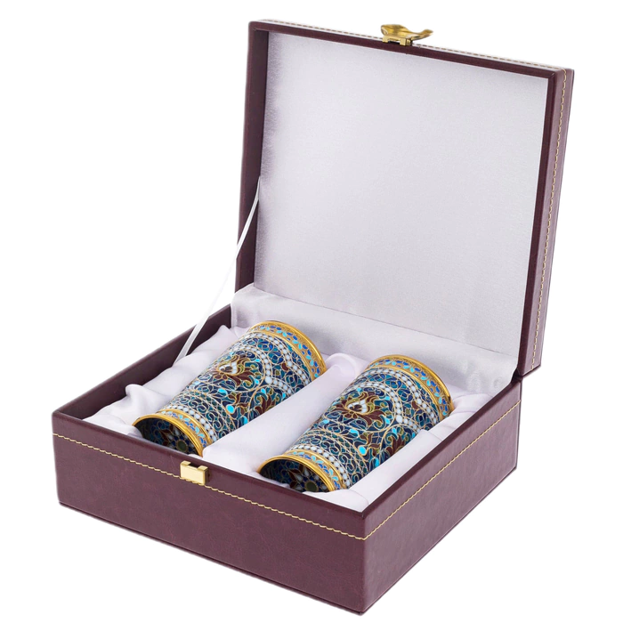 Bouquet set of glasses with stained glass enamels, for 2 persons