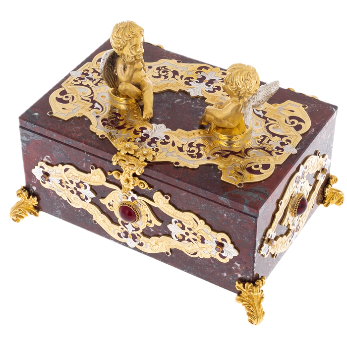 Jewelry box made of jasper "Angels" Zlatoust