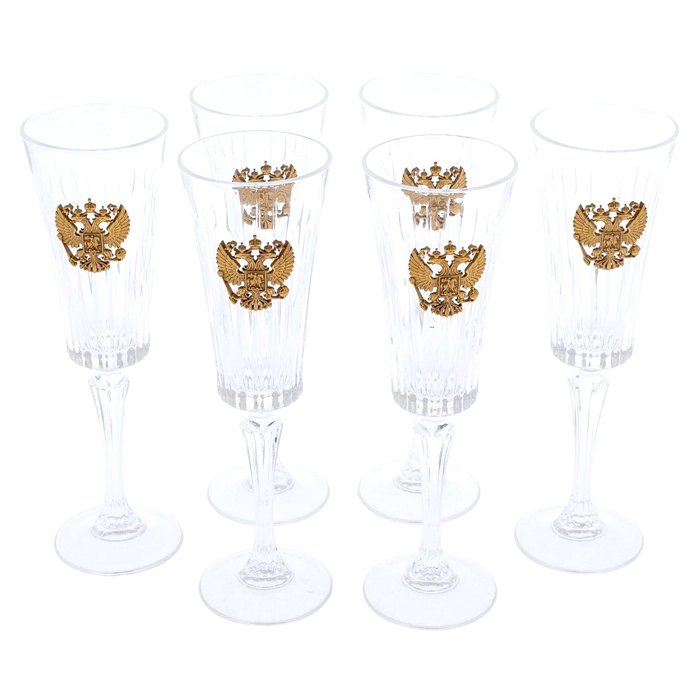 Set of champagne glasses "Coat of Arms of Russia" for 6 persons