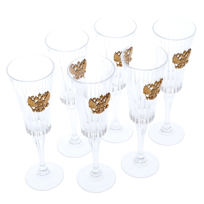 Set of champagne glasses "Coat of Arms of Russia" for 6 persons