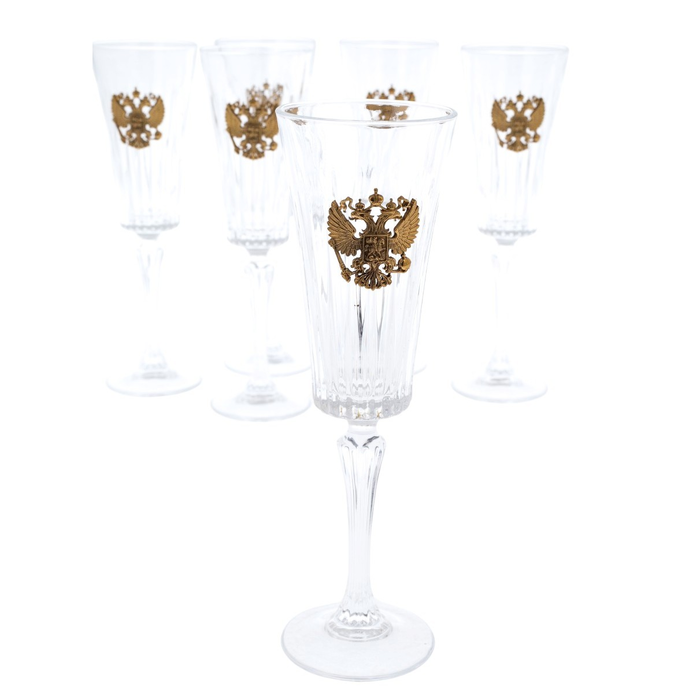 Set of champagne glasses "Coat of Arms of Russia" for 6 persons
