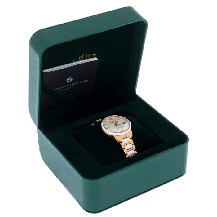 Mikhail Moskvin "Elegance" self-winding mechanical wristwatch in white with a gold strap