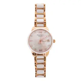 Наручные механические часы с автоподзаводом Mikhail Moskvin "Elegance" белые с золотистым ремешком