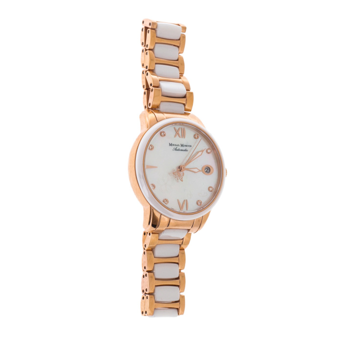 Mikhail Moskvin "Elegance" self-winding mechanical wristwatch in white with a gold strap