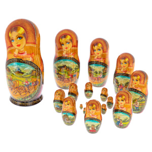 Linden matryoshka doll "Summer Troika" with 20 seats