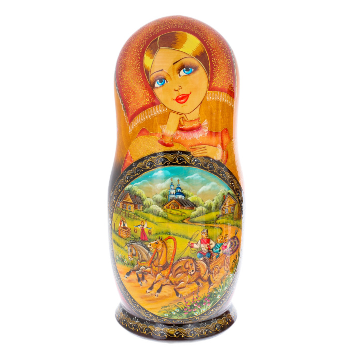 Linden matryoshka doll "Summer Troika" with 20 seats