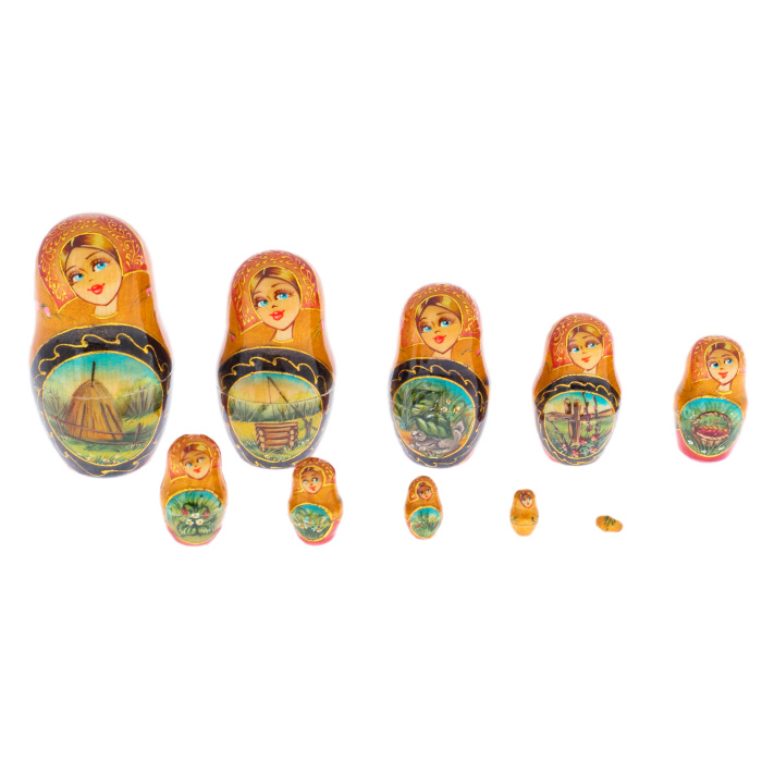 Linden matryoshka doll "Summer Troika" with 20 seats