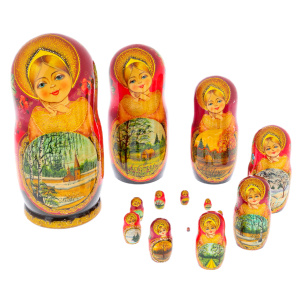 Linden matryoshka doll "Nature - poppies" with 15 seats