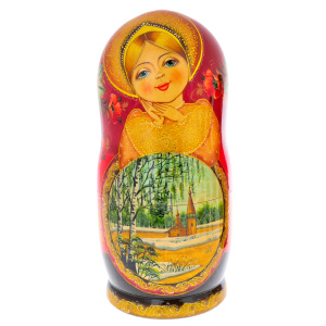 Linden matryoshka doll "Nature - poppies" with 15 seats