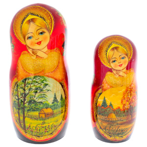 Linden matryoshka doll "Nature - poppies" with 15 seats