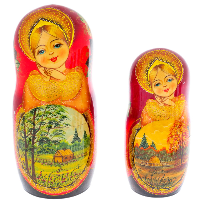 Linden matryoshka doll "Nature - poppies" with 15 seats