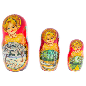 Linden matryoshka doll "Nature - poppies" with 15 seats