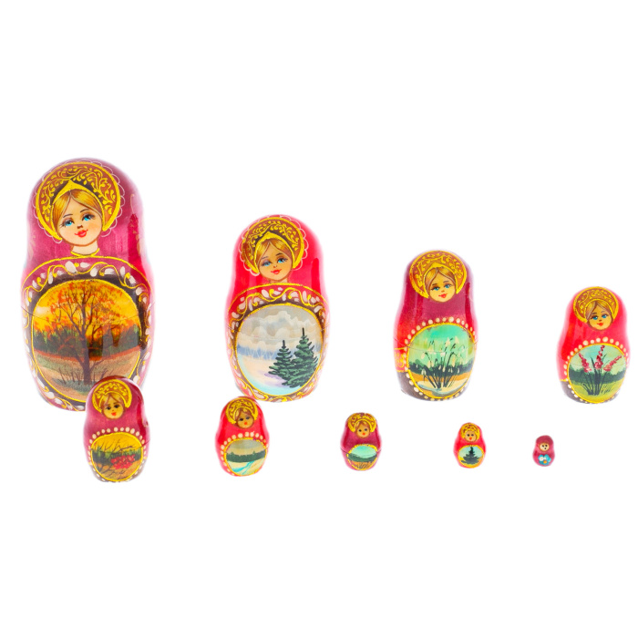 Linden matryoshka doll "Nature - poppies" with 15 seats