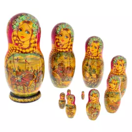 Матрешка из липы "Богатыри" на 10 мест