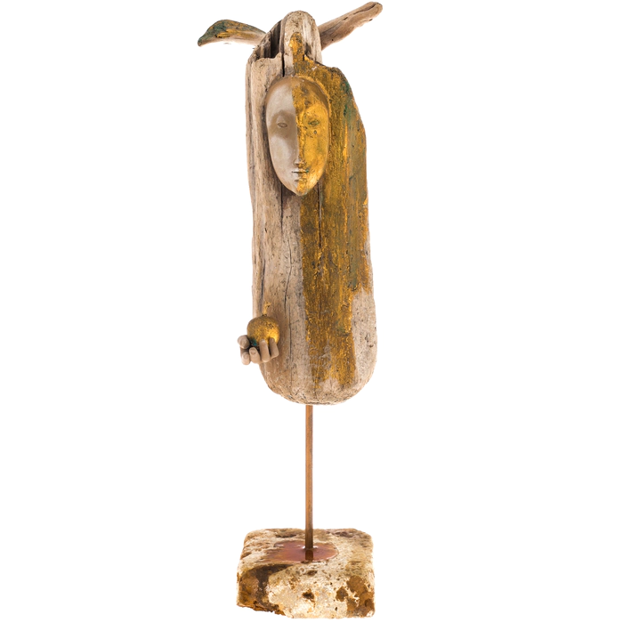 Author's sculpture made of wood "Angel with an apple"