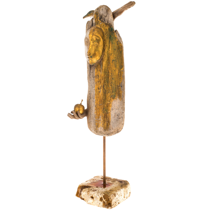 Author's sculpture made of wood "Angel with an apple"