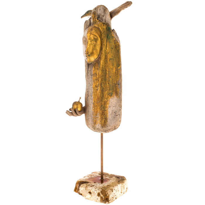 Author's sculpture made of wood "Angel with an apple"