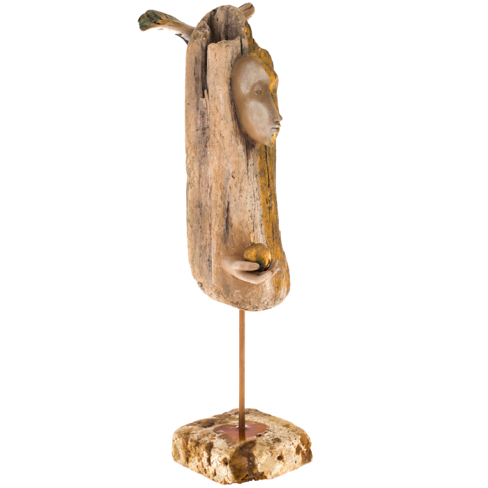 Author's sculpture made of wood "Angel with an apple"