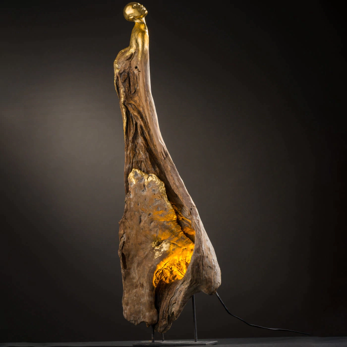 Author's sculpture lamp made of wood "Phoenix"