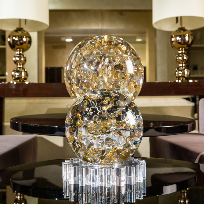 The sculpture "Horosphere" is a large sphere