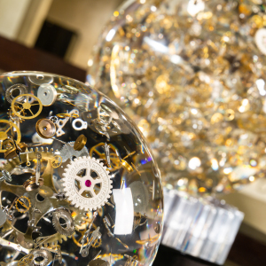The sculpture "Horosphere" is a large sphere