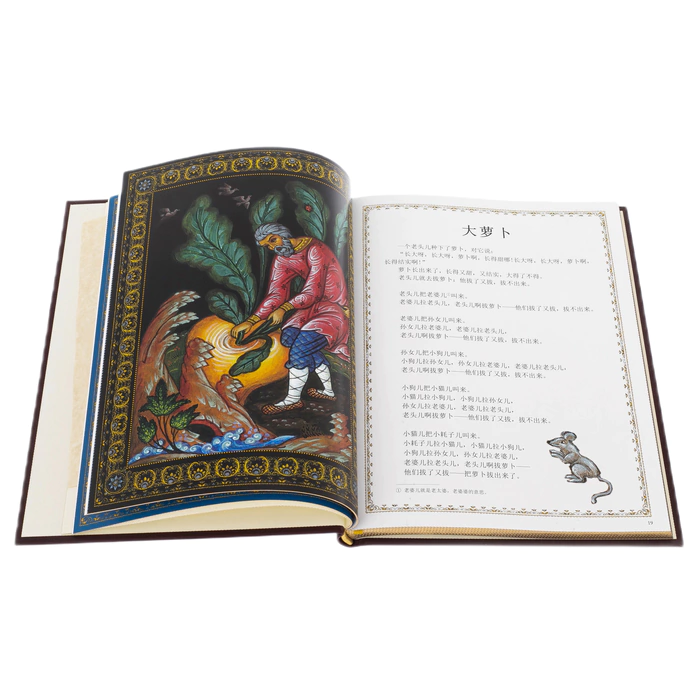 Leather-bound book "Russian Folk Tales" in Chinese