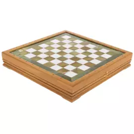 Шахматы "Европейские" из белого мрамора и зеленого оникса