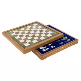 Шахматы "Европейские" из белого мрамора и зеленого оникса