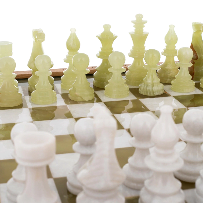 Chess made of white marble and green onyx "European"