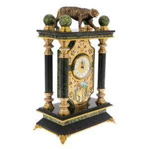 Mantel clock made of serpentine "Tiger" Zlatoust