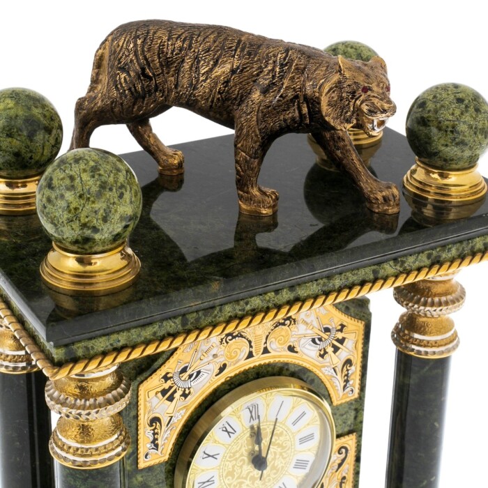 Mantel clock made of serpentine "Tiger" Zlatoust