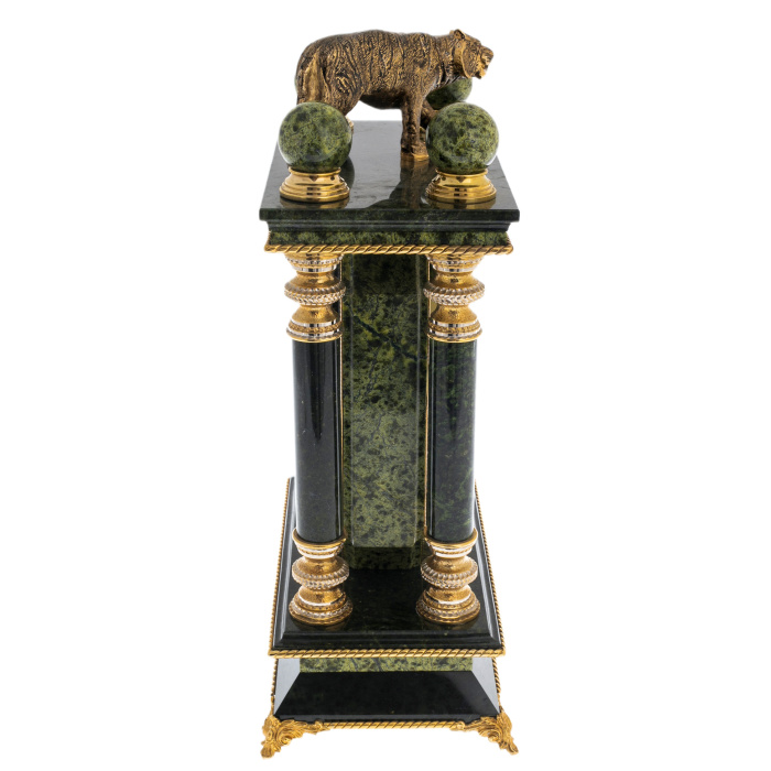 Mantel clock made of serpentine "Tiger" Zlatoust