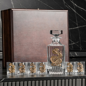 Vodka set "Snake. Timeless" with a damask and stacks, for 6 people, in a casket