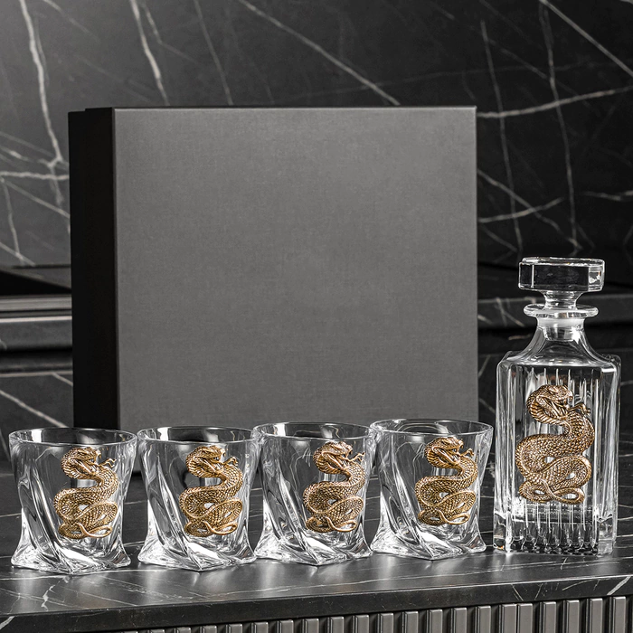 A set for whiskey "Snake. Timeless" with a damask, for 4 persons