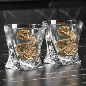 A set for whiskey "Snake. Timeless" with a damask, for 4 persons, in a casket