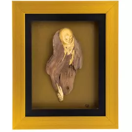 Авторская картина из дерева "Ангел" золотая рама