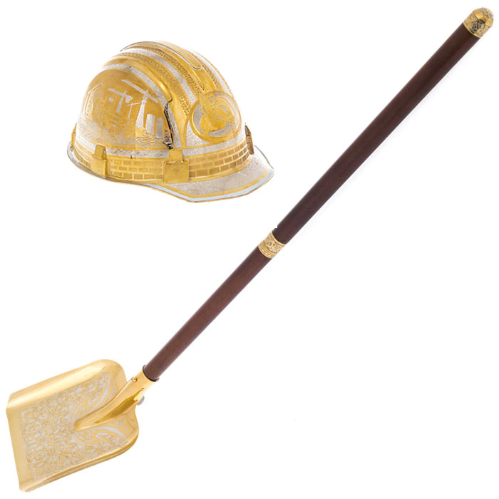 Gift set "At the construction site" with a shovel and helmet, gilt, Zlatoust