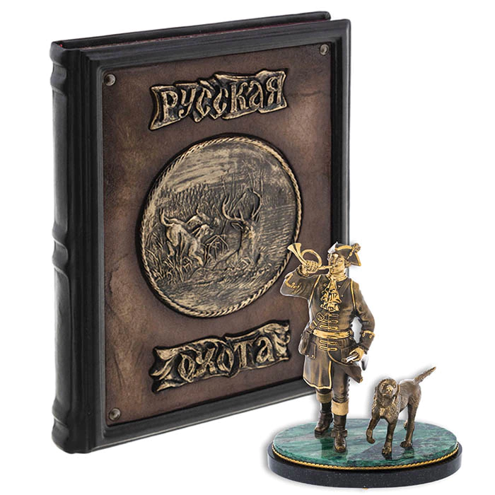 Gift set "Tsar's Hunt" with the book "Russian hunting. Royal" and a statuette