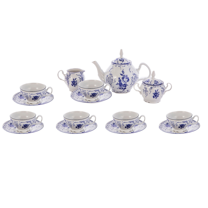 Bernadotte tea set for 6 people, 15 pieces, cobalt blue